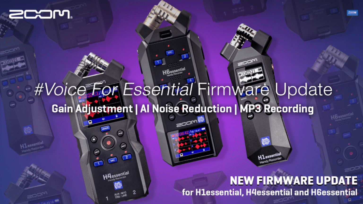 Zoom Hessential Series gets AI Noise Reduction, Gain Adjustment and MP3 ...